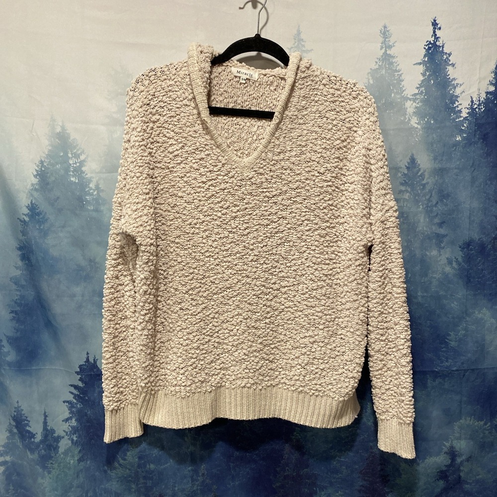 Miracle Cream Textured V-Neck Sweater Hoodie